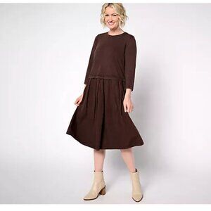 LOGO by Lori Goldstein Chocolate Brown 3/4 Sleeve Crew Neck Sun Faded Dress 1X